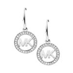 Michael Kors Stainless Steel and Pavé Crystal MK Logo Dangle Earrings for Women, Color: Silver (Model: MKJ4795040)