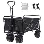 Collapsible Heavy Duty Wagon Cart Outdoor Folding Utility Camping Garden Beach Cart with Universal Wheels Adjustable Handle Shopping (Black)