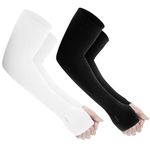 Yuneek Arm Sleeves For Men & Women UV Sun Protection, UPF 50 Cool Arm Hand Cover Unisex For Bike ride,Golf,cricket,cycling,yoga,gym Sports (2 Pair Black & White)