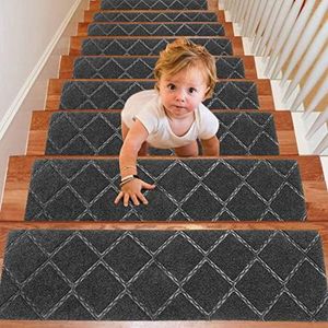 AISEY Upgraded Stair Treads Carpet Non-Slip Indoor Stair Runners for Basement Wooden Steps, Treads Stair Rugs Mats for Kids and Elders, 76cm x 20cm, Set of 13, Gray