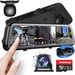 PRUVEEO 2K Mirror Dash Cam 3 Channel,Rear View Mirror Camera,Dash cam Front and Rear Inside,12'' Full Touch Screen, IR Night Vision,GPS,Parking Assistance,Free128GB Card