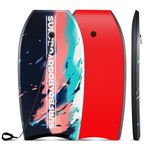 COSTWAY 33''/37'' Bodyboard, Lightweight Body Board with EPS Core, XPE Deck, HDPE Slick Bottom and Wrist Leash, Surf Boards for Kids Adults (Black+Red+Blue, 33”)