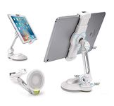 SHOPPINGALL Adjustable Suction Tablet Stand, Swivel Desk Mount Holder for Any Tablet or Smartphone Between 4.7"-12.9" inches - SA-204A (White)