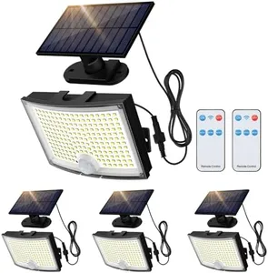 Adiding Solar Outdoor Lights, 3500LM LED Flood Lights with 16.4 Ft Cable, Remote Control Solar Motion Sensor Lights with 3 Modes, Solar Powered Security Lights for Outside Patio, Yard, Garage, 4 Pack