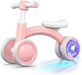 POBLON Colorful Lighting Baby Balance Bike for 1 Year Old Girl Boy, 12-24 Month Toddler Balance Bike with 4 Wheels & Soft Seat, First Birthday Gift (Pink)