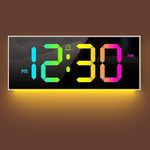 Digital Wall Clock Large Display, Alarm Clock with 12 RGB Colors Changing Remote Control, 13" LED Clocks with Night Lights for Living Room Bedroom Office Home Decor