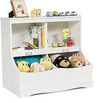 Costzon 4-Cubby Kids Bookcase with Footboard, Multi-Bin Children's Storage Organizer Cabinet Shelf with Thick Wood Board for Children Girls & Boys Bedroom Decor Room (White)