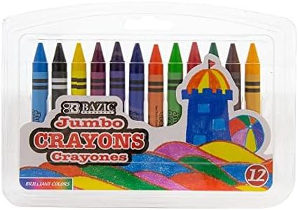 BAZIC Crayons Jumbo 12 Color, Assorted Color Coloring Crayon Set, Non Toxic Drawing Crayons for School Art, Gift for Kids Artist (12/Pack), 1-Pack