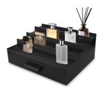 plznylf Men's Cologne Organizer, Pine 4 Tier Perfume Box with Drawer and 4 Tier Organizer for Perfume Display, Great Gift for Men (Black)