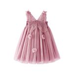 Miipat Baby Girl Dress Tulle Toddler Girls Butterfly Princess Tutu Dresses Sleeveless Baby Flower Girl Dress Birthday Party DarkPink 73 9-12 Months