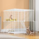 YITAHOME Cat Cage Indoor with Metal Wire Dense, DIY Cat Enclosures Catio with 2 Doors, 1 Ladders, Cat Playpen 2-Tiers Kennels Pet Crate, Animals Cage for Cats, Bunny, Chinchilla, White, 71x 71x71cm