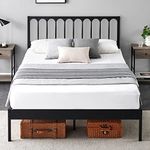 Amyove Metal Full Size Platform Bed Frame with Wave Wooden Headboard, Heavy Duty Metal Slats Support, Platform Mattress Base No Box Spring Needed, No Noise, Easy Assembly, Black