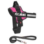 KIKA Pets Personalized Dog Harness | Dog Harness with Name | Customized Dog Vest Harness, Extra Large Size (for Above 36 kg Dogs) Hot Pink with Padded Leash