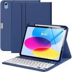 MoKo for iPad (A16) 11th Generation Case with Keyboard 11 inch 2025, iPad 10th Generation 10.9 inch Case with Pencil Holder, Multi-Angle Detachable Bluetooth Keyboard, Navy Blue