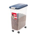 IRIS USA Airtight Dog Food Storage Container, Holds Up to 17.2 kg, Attachable Wheels, For Dog, Cat, Bird and Other Pets, Keeps Food Fresh, Translucent Body, Easy Mobility, Navy
