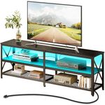 Rolanstar TV Stand with Led Lights & Power Outlets for 32/40/45/55/60/65/70/75 inch TVs, Entertainment Center with Open Storage, TV Table, 3-Tier Television Stands for Living Room, Black