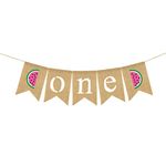 Amosfun 1st Birthday Banner ONE Letters Bunting Garland Watermelon Linen Banner Birthday Dovetail Bunting Garland