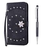 Grandoin Compatible with for iPhone 6S / 6 Case, Bling Sparkly Diamonds Mandala Pattern PU Leather Magnetic Flip Cover with Card Slots Bookstyle Wallet Case for iPhone 6S / 6 (4.7 Inches) (Black)