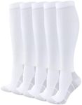 YUEDGE Compression Socks Stockings Flight Socks White Lightweight Long Cycling Running Athletic Socks For Men Size 9-11,5 Pairs