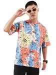 RodZen Oversized | Loose Fit | Half Sleeves 100% Cotton Round Neck Tie-Dye Graphic Printed T-Shirt for Men (Multicolour 2; XL)