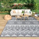 Mokani Outdoor Rug for Patio Waterproof, Reversible Garden Rugs 180x270cm, Large Plastic Rugs, Lightweight Foldable Boho Area Rugs, UV Resistant Indoor Outdoor Carpet Mats for RV, Balcony, Beach, Deck