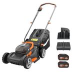 Worx WG743 40V PowerShare 4.0Ah 17" Lawn Mower w/Mulching & Intellicut (2x20V Batteries),Black and Orange