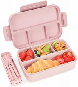 Bugucat Fiambrera Lunch Box 1300ML, Bento Box Fiambrera Infantil con 4 Compartimentos y Cubiertos, Loncheras Hermetico Fiambreras para Adultos Niños, Loncheras Ideal Para,Picnic,Trabajo,Rosa