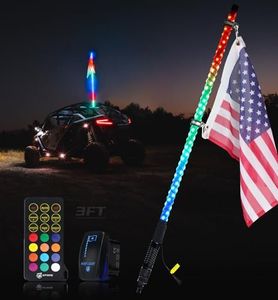 Xprite 1PC 3FT Spiral RGB LED Whip Light with Built-in Spring Base, Remote Control & Rocker Switch DIY Chasing Antenna Lighted Whips, Compatible with SXS ATV UTV Polaris RZR Can-am Buggy Trucks Jeep