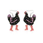 Acrylic Boot Big Chicken Earrings,Funny Colorful Boots Chicken Drop Dangle Earrings,Cock Hen Foot Chicken Earrings for Women Girls Farm Design Lovely Gift (Black)