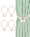 Magnetic Curtain Tiebacks 4 Pack Strong Magnets Closure, Boho Curtain Tiebacks Holders Wood Bead Magnetic Curtain Ties Back for Drapes & Curtains (Natural, 4)