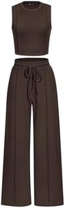 PRETTYGARDEN Women's Summer 2 Piece Loungewear Set Cropped Tank Top Wide Leg Sweatpants Tracksuit Casual Outfits (Coffee,XX-Large)
