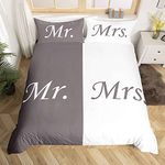 Loussiesd Mr Mrs Duvet Cover Love Man Women Romance Bedding Set for Lover Couple Valentine Day Comforter Cover Ultra Soft Grey White Creative Bedding & Linen Double Size Zipper