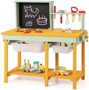 HONEY JOY Kids Wooden Toy Workbench, Deluxe Construction Bench Toy for Kids Toddlers w/Storage Space & Blackboard, Pretend Play Tool Toy w/Tool Accessories for Boys & Girls Age 3-8 Years