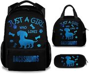 Dachshund Dog Backpack with Lunch Box and Pencil Case Set, 3 in 1 Matching Boys Girls Backpacks Combo, Cute Black Bookbag and Pencil Case Bundle