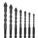 Masonry Drill Bits, Gasea 7pcs1/4 Inch Shank 4 Flutes Cross Tile Drill Bits Twist Bit Ceramic Concrete Drill Bit Set (3/4/ 5/6/ 8/10/ 12mm)