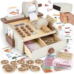 Airlab Wooden Cash Register Pretend Play Toy Till with Scanner for Kids, Role Play Imaginative Shopping Toys, Montessori Educational Preschool Learning Birthday Gift for 3 4 5 Year Old Boys Girls