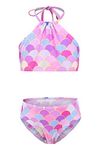 HowJoJo Big Girls Two Piece Mermaid Bathing Suit Bikini Swimsuit Pink Halter Swimwear Size 14-16