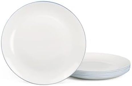LaGlint 10.5 inch Dinner Plate Set of 6, Lightweight Round Opal Glass Dinnerware Plates, Dishwasher and Microwave Safe, Hand Painted Navy Blue Rim