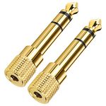 Headphones Adapter for Piano Keyboard, 2 Pack 3.5mm 1/8'' Female to 6.35mm 1/4'' Male Jack Plug Stereo Adapter Gold Plated for Electronic Piano, Guitar, Drum