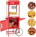 Aibudy Popcorn Popper with Cart and Stand,Theater Commercial Vintage Popcorn Maker with 8 Oz. Stainless Steel Kettle and Storage Included, Red