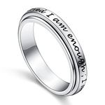 I am Enough Spinner Ring 925 Sterling Silver Fidget Ring for Anxiety Stress Relief Boredom ADHD Autism Rings (P 1/2)