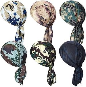 Boao 6 Pcs Do Rag Skull Cap Camo Bandana Dew Rags for Men Sweat Wicking Beanie Hard Hat Liners for Cycling Motorcycle, Color Set 4 Classic Color, X-Large