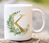 Aastha Imagine Media Beautiful Leaves Design Floral K Printed Ceramic Coffee Mug Birthday | Anniversary | Best Gift | Hubby (350ml,White Mug)