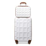 Kono Luggage Sets 2 Piece Hard Shell ABS Suitcase with TSA Lock Spinner Wheels Travel Carry On Hand Luggage 20 inch with Beauty Case (White)