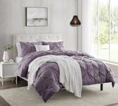 Nestl Gray Purple Duvet Cover King Size - Pintuck King Duvet Cover Set, 3 Piece Double Brushed Duvet Cover with Button Closure, 1 Pinch Pleated King Size Duvet Cover 104x90 inches and 2 Pillow Shams