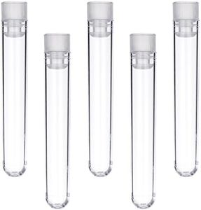 Hicarer 50 Pieces Clear Plastic Test Tubes 12 by 75 mm with Push Caps, 5 ml