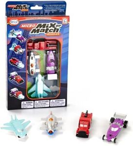 POPULAR PLAYTHINGS Micro Mix or Match Vehicles Deluxe Set of 4 Toy Cars, Toy Fire Truck, Toy Airplane