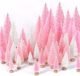 30Pcs Mini Christmas Trees Artificial Christmas Tree Bottle Brush Trees with Wooden Base for Christmas Decor Christmas Party Home Table Craft Decorations(Pink+White)