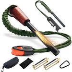 Flint and Steel Lightweight Ferro Rod Fire Starter Survival Tool Lanyard Handle Flint Fire Starter Kit with Multi-Tool Ferro Rod Striker, Survival Whistle, Fire Starter Rope, and Carabiner for Camping