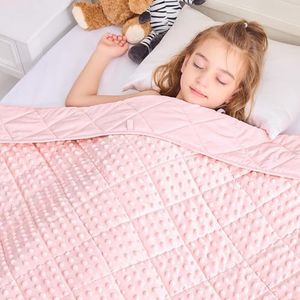 yescool Weighted Blanket Kids 7 lb Pink Warm Weighted Throw Blanket Minky Plush Heavy Blanket Microfiber Small Fleece Blanket Cooling Heating Weighted Comforter, 40 * 60in